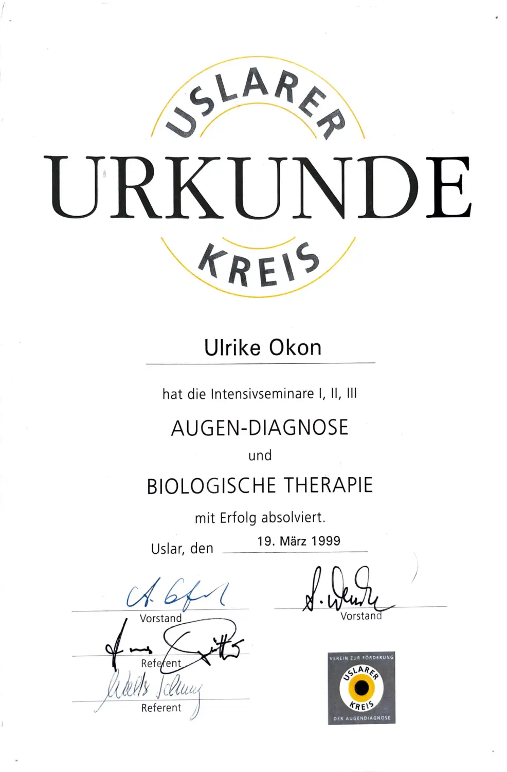  Zertifikat von Naturheilpraxis und Apothekenvertretung
