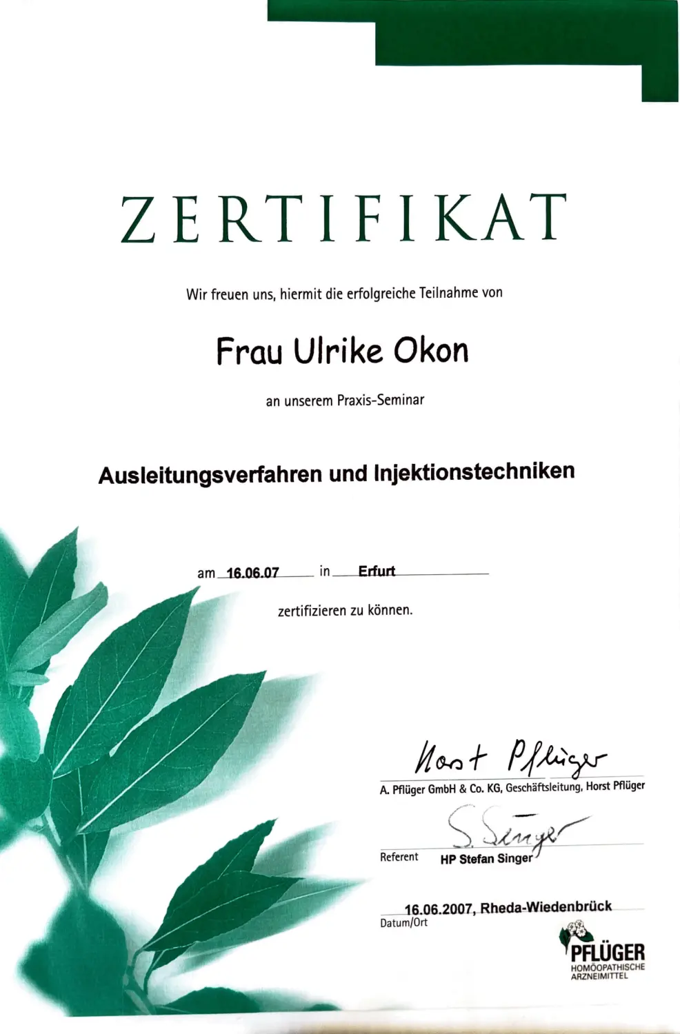 Meine Zertifikate von Naturheilpraxis und Apothekenvertretung